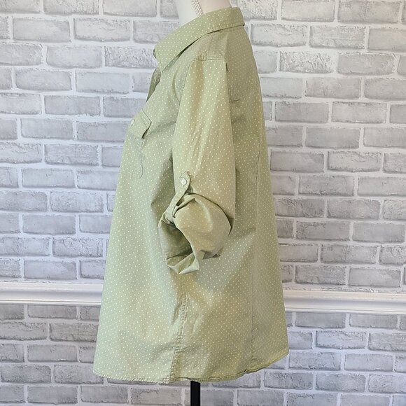 LL Bean Shirt Polka Dots Button Pockets Roll Tab Long Sleeve XL Classic Relaxed - Picture 3 of 7